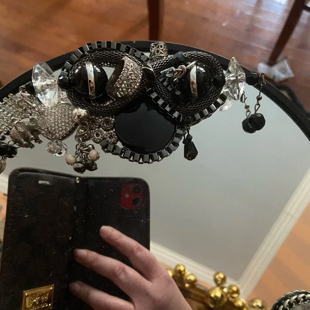 Upcycled, Hand-decorated 10 Inch Mirror. Decorated With Fashion Jewelry.